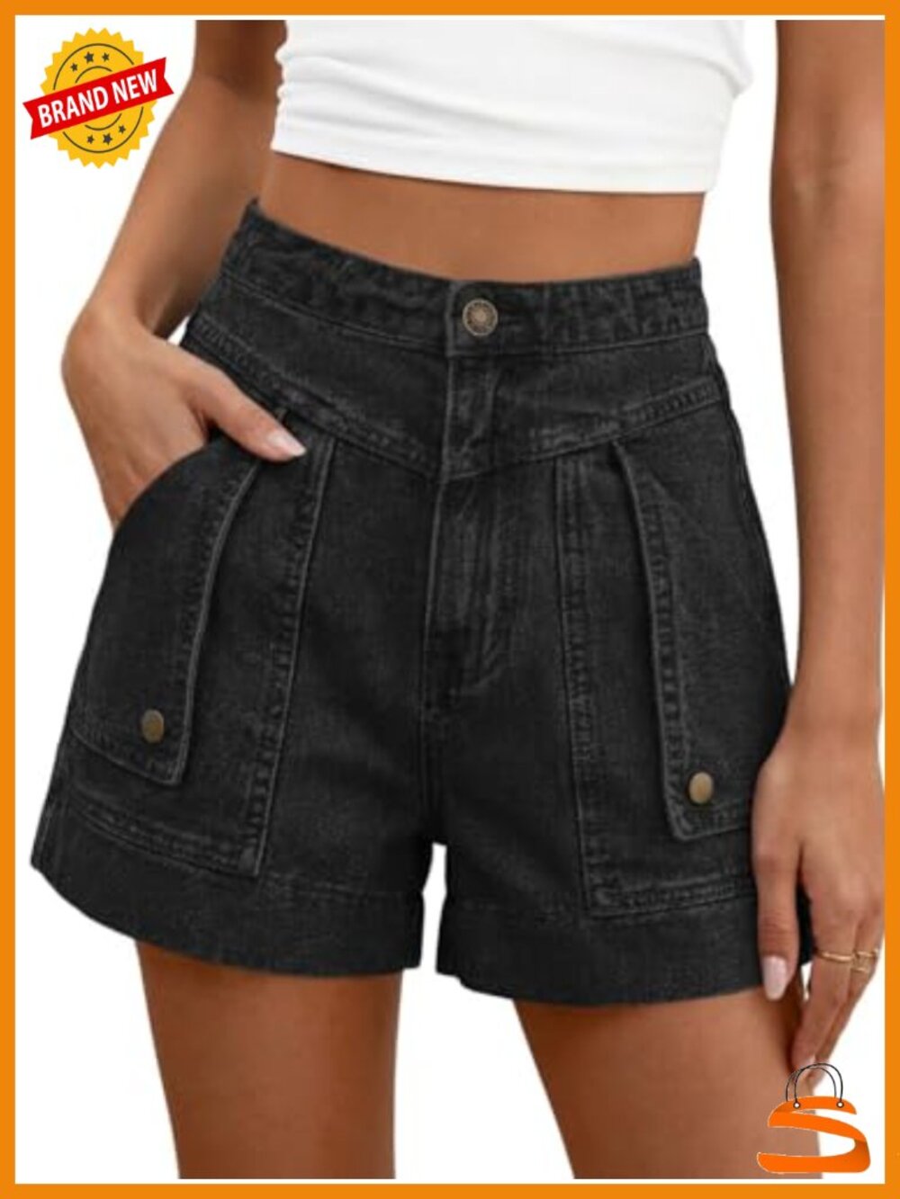 Baggy High Waisted Jean Shorts with Flap Pockets Cargo Style
